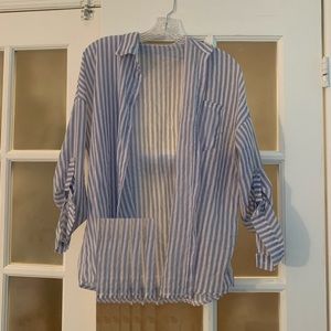 MJ Designer Paris Blue and White Button Down Blouse